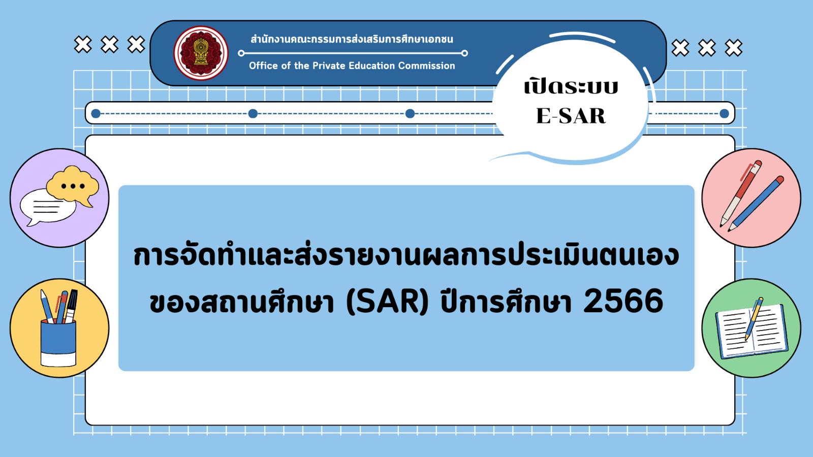 การจัดทำและส่งรายงานผลการประเมินตนเองของสถานศึกษา (SAR) ปีการศึกษา 2566